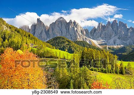 Stock Photo - Santa Maddalena, Val Di Funes, Dolomites, Italy.. Fotosearch