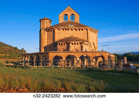 Stock Image - Santa Mar? a de Eunate, Romanesque church. Eunate Church, Road to Santiago. Way of St. James, Muruzßbal, Navarre. Spain.. Fotosearch