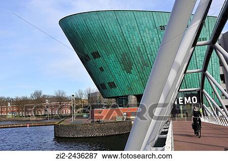 Stock Photo - Science Center Nemo, by Renzo Piano, 1997. Amsterdam, Netherlands. Fotosearch