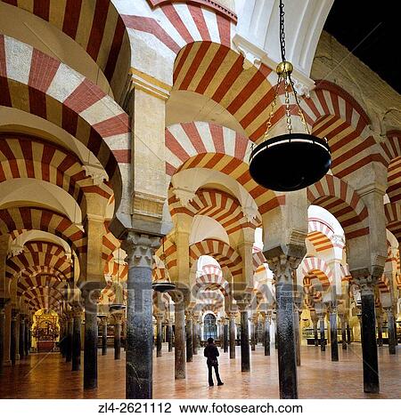 Stock Image - Spain, Andalusia (Andalucia), Cordoba, historic centre listed as World Heritage by UNESCO, praying hall inside the Mosque Cathedral (Mezquita), Islamic architecture, arches and columns, Model Released.. Fotosearch