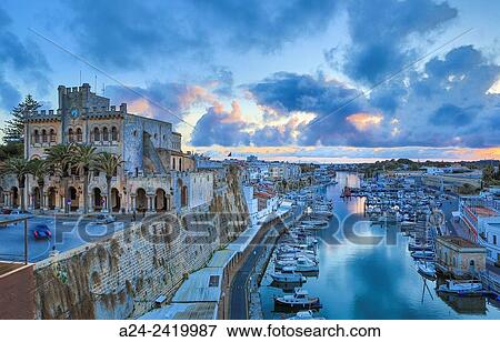 Spain, Balearic Islands, Menorca Island, Ciutadella City, Ciutadella Port, City Hall Bldg. View Large Photo Image Stock Photo - Spain, Balearic Islands, Menorca Island, Ciutadella City, Ciutadella Port, City Hall Bldg.. Fotosearch