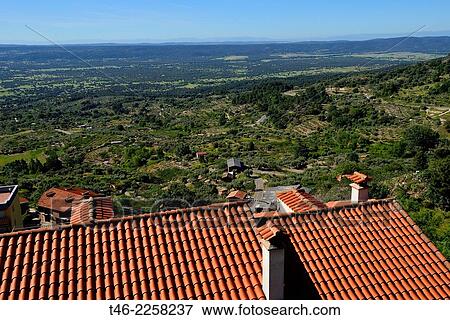 Spain, Castilla-Leon, Avila province, View from town Pedro Bernardo towards Tietar Valley View Large Photo Image Stock Photo - Spain, Castilla-Leon, Avila province, View from town Pedro Bernardo towards Tietar Valley. Fotosearch