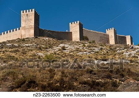 Spain, Teruel, Albarracin, View of castle View Large Photo Image Stock Image - Spain, Teruel, Albarracin, View of castle. Fotosearch