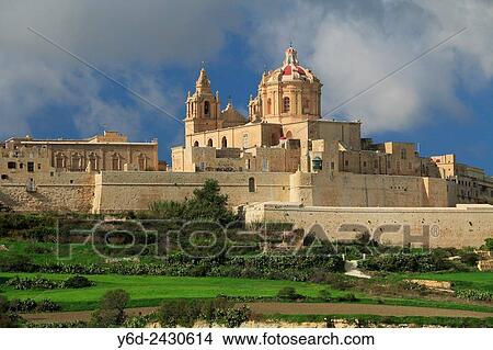 St. Paul's Cathedral and City Walls, Mdina, Malta. View Large Photo Image Picture - St. Paul's Cathedral and City Walls, Mdina, Malta.. Fotosearch