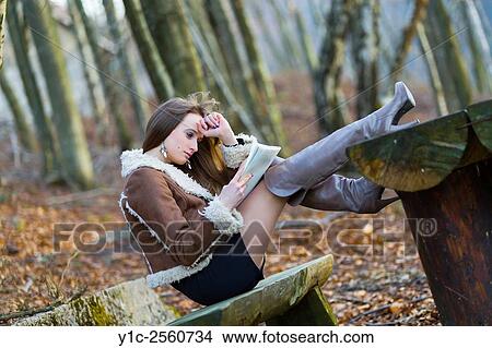Picture - Stock Photo - Studying in park young woman. Fotosearch