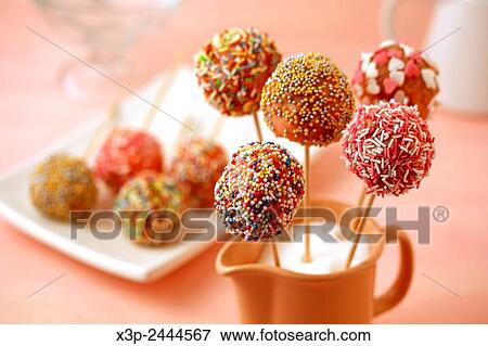 Stock Photo - Strawberry cake pops.. Fotosearch