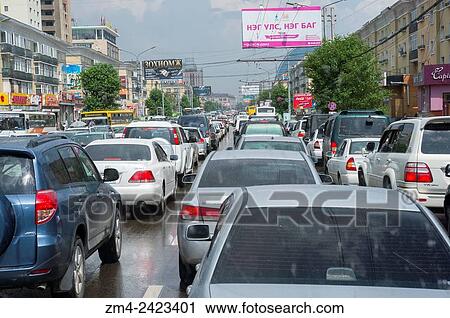 Street scene with traffic jam in downtown Ulaanbaatar, Mongolia. View Large Photo Image Stock Image - Street scene with traffic jam in downtown Ulaanbaatar, Mongolia.. Fotosearch