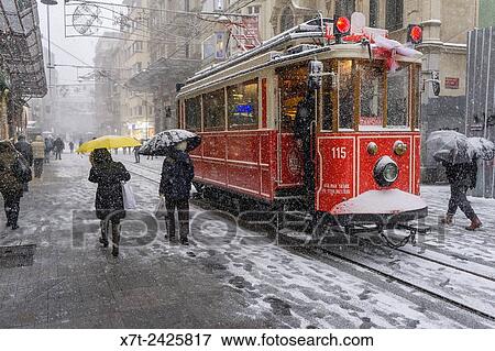 Taksim - Tunel tram in a winter snow storm. Istiklal Caddesi, Beyoglu, Istanbul, Turkey,. View Large Photo Image Stock Photo - Taksim - Tunel tram in a winter snow storm. Istiklal Caddesi, Beyoglu, Istanbul, Turkey,.. Fotosearch