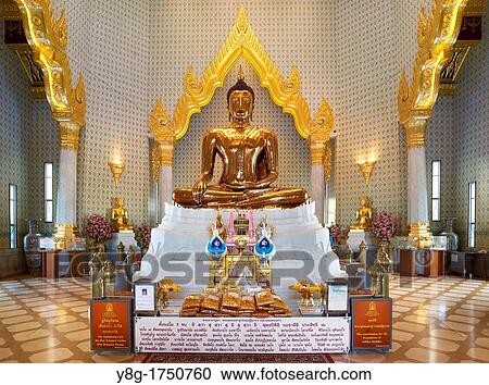 Stock Image - Thailand - Bangkok, Wat Traimit Temple, Golden Buddha statue. Fotosearch