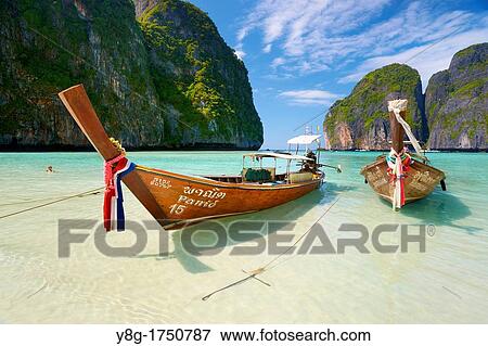 Thailand - Phang Nga, Maya Bay on Phi Phi Leh Island, Andaman Sea View Large Photo Image Stock Photo - Thailand - Phang Nga, Maya Bay on Phi Phi Leh Island, Andaman Sea. Fotosearch