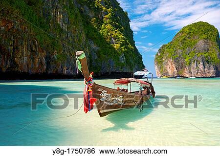 Thailand - Phang Nga, Maya Bay on Phi Phi Leh Island, Andaman Sea View Large Photo Image Stock Photograph - Thailand - Phang Nga, Maya Bay on Phi Phi Leh Island, Andaman Sea. Fotosearch