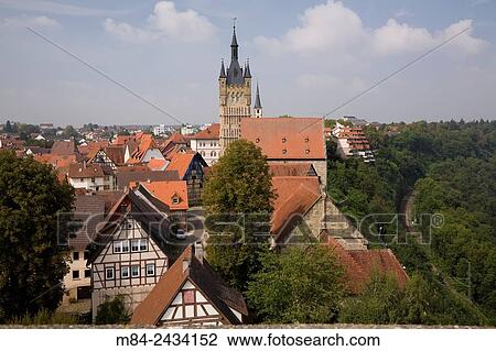 Stock Image - The Blue tower in the medieval town of Bad Wimpfen, Germany.. Fotosearch