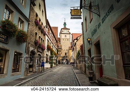 The historic White Tower and timbered houses in Rothenburg ob der Tauber, Bavaria, Germany, Europe View Large Photo Image Picture - The historic White Tower and timbered houses in Rothenburg ob der Tauber, Bavaria, Germany, Europe. Fotosearch
