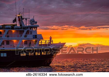 The Lindblad Expeditions ship National Geographic Sea Lion at sunset off Isla Ildefonso, Baja California Sur, Mexico. View Large Photo Image Picture - The Lindblad Expeditions ship National Geographic Sea Lion at sunset off Isla Ildefonso, Baja California Sur, Mexico.. Fotosearch