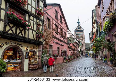 The picturesque village of Riquewihr with 13th century gate tower Dolder Tower in the background, Alsace, France, Europe View Large Photo Image Stock Image - The picturesque village of Riquewihr with 13th century gate tower Dolder Tower in the background, Alsace, France, Europe. Fotosearch