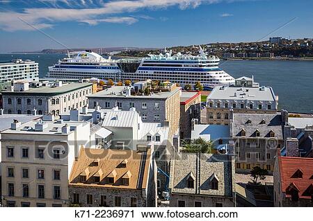 The port of Quebec City with a cruise ship docked, Quebec, Canada. View Large Photo Image Stock Image - The port of Quebec City with a cruise ship docked, Quebec, Canada.. Fotosearch