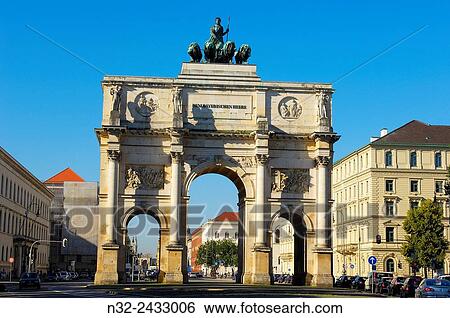 Stock Photograph - The Siegestor, Triumphal Arch, Victory Gate, Munich. Bavaria. Germany.. Fotosearch