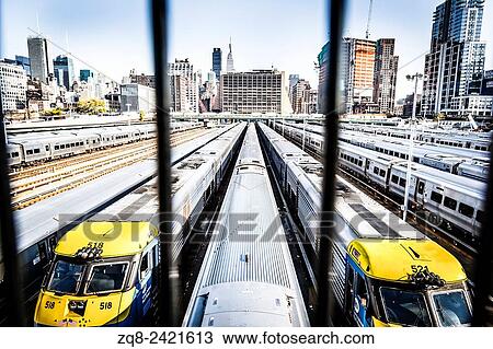Stock Image - The West Side Train Yard for Pennsylvania Station in New York City from the Highline.. Fotosearch
