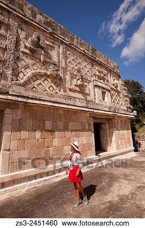 Tourist a the Quadrangle Of The Nuns in Uxmal Ruins, Uxmal, Yucatan Province, Mexico, Central America. View Large Photo Image Stock Image - Tourist a the Quadrangle Of The Nuns in Uxmal Ruins, Uxmal, Yucatan Province, Mexico, Central America.. Fotosearch