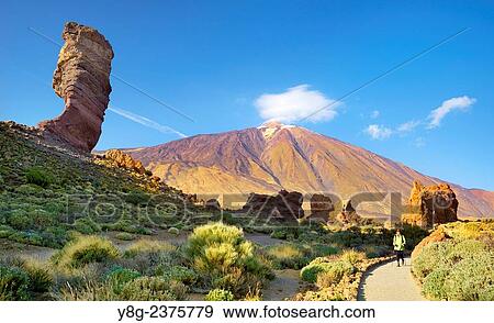 Stock Photo - Tourist in Teide National Park, Canary Islands, Tenerife, Spain.. Fotosearch