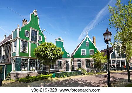 Stock Photo - Traditional architecture in Zaanse Schans - Holland Netherlands.. Fotosearch