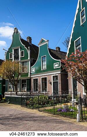 Traditional houses in the picturesque village of Zaanse Schans, The Netherlands, Europe View Large Photo Image Stock Image - Traditional houses in the picturesque village of Zaanse Schans, The Netherlands, Europe. Fotosearch