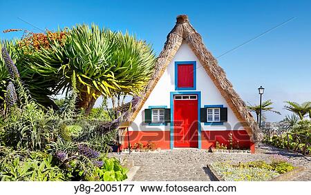 Stock Photo - Traditional Madeirense home palheiros - Santana, Madeira, Portugal.. Fotosearch