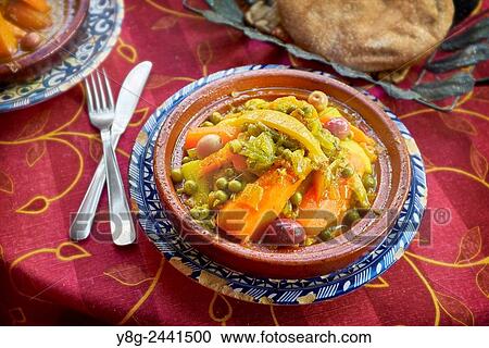 Stock Image - Traditional moroccan dish - tajine. Morocco.. Fotosearch
