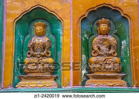 two small buddhists statues at temple at summer palace in beijing china View Large Photo Image Stock Photo - two small buddhists statues at temple at summer palace in beijing china. Fotosearch