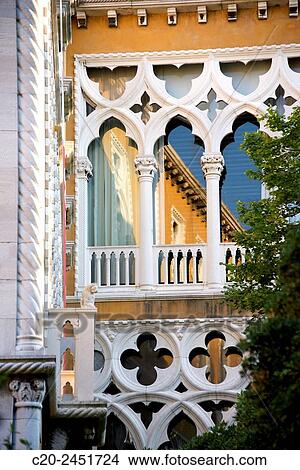 Typical gothic arches and windows, palace facade, Palazzo Franchetti, Venice, Venetia, Italy. View Large Photo Image Picture - Typical gothic arches and windows, palace facade, Palazzo Franchetti, Venice, Venetia, Italy.. Fotosearch