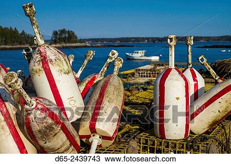 USA, Maine, Five Islands, lobster buoys. View Large Photo Image Stock Image - USA, Maine, Five Islands, lobster buoys.. Fotosearch