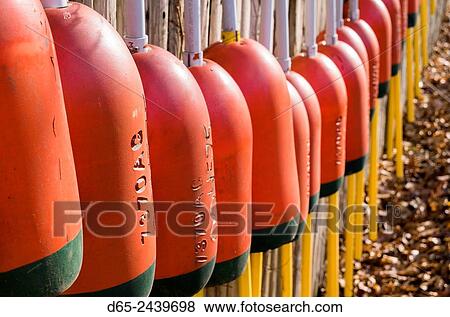 Stock Photo - USA, Massachusetts, Cape Ann, Gloucester, lobster buoys.. Fotosearch