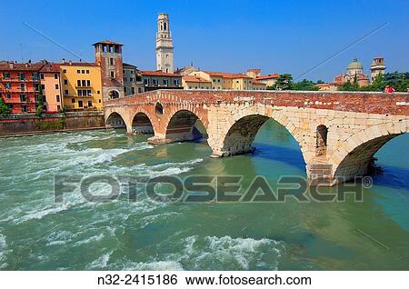 Verona, Duomo, Cathedral, The Stone bridge, Ponte di petra, Adige river, Veneto, Italy. View Large Photo Image Stock Photograph - Verona, Duomo, Cathedral, The Stone bridge, Ponte di petra, Adige river, Veneto, Italy.. Fotosearch