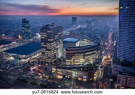 View from Palace of Culture and Science. Golden Terraces shopping centre and Warszawa Centralna railway station, Warsaw, Poland. View Large Photo Image Picture - View from Palace of Culture and Science. Golden Terraces shopping centre and Warszawa Centralna railway station, Warsaw, Poland.. Fotosearch