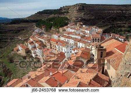 Stock Photo - View of the village of Ares del Maestre. Maestrazgo region. Castelln. Spain.. Fotosearch