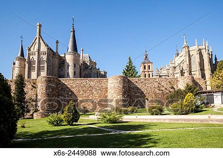 View of the wall, Cathedral of Santa Maria and Episcopal Palace in Astorga, Way of St. James, Leon, Spain. View Large Photo Image Stock Photo - View of the wall, Cathedral of Santa Maria and Episcopal Palace in Astorga, Way of St. James, Leon, Spain.. Fotosearch