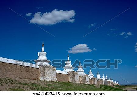 View of wall with stupas surrounding the Erdene Zuu monastery in Kharakhorum, Mongolia, Mongolia? Æs largest monastery, (UNESCO World Heritage Site). View Large Photo Image Stock Photography - View of wall with stupas surrounding the Erdene Zuu monastery in Kharakhorum, Mongolia, Mongolia? Æs largest monastery, (UNESCO World Heritage Site).. Fotosearch