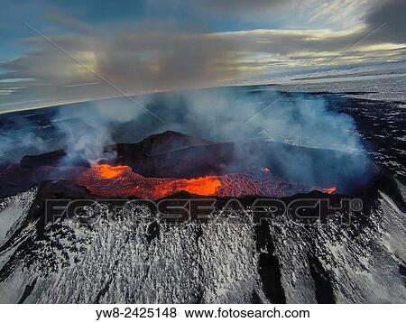 Volcano Eruption at the Holuhraun Fissure near the Bardarbunga Volcano, Iceland. View Large Photo Image Stock Photo - Volcano Eruption at the Holuhraun Fissure near the Bardarbunga Volcano, Iceland.. Fotosearch