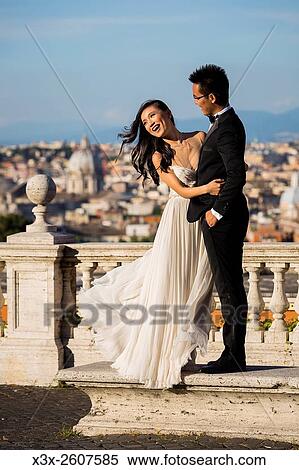 Wedding couple at Gianicolo. Rome. Italy. View Large Photo Image Stock Photography - Wedding couple at Gianicolo. Rome. Italy.. Fotosearch