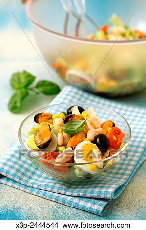 White beans salad with mussels. View Large Photo Image Picture - White beans salad with mussels.. Fotosearch