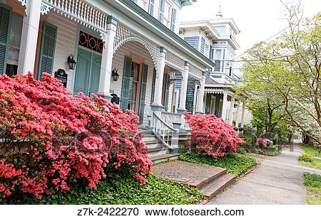 Wilmington, North Carolina. Historic downtown houses with pink Azaleas and front porch. View Large Photo Image Stock Image - Wilmington, North Carolina. Historic downtown houses with pink Azaleas and front porch.. Fotosearch
