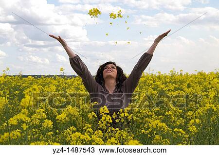Young female playing in a canola field, Washinton state View Large Photo Image Stock Image - Young female playing in a canola field, Washinton state. Fotosearch