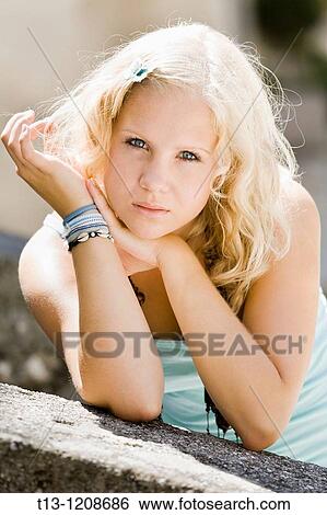Stock Photograph - Young woman blonde portrait. Fotosearch