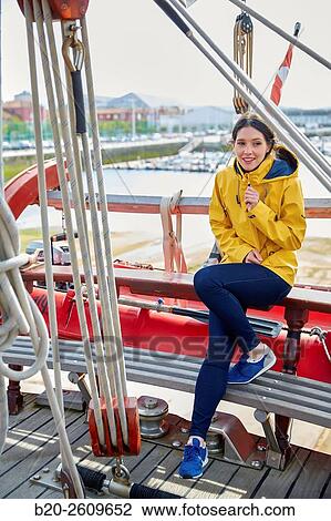 Young woman in a sailboat, galleon. Basque Country. Spain View Large Photo Image Stock Image - Young woman in a sailboat, galleon. Basque Country. Spain. Fotosearch