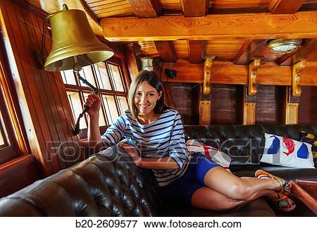 Young woman in a sailboat, galleon. Basque Country. Spain View Large Photo Image Stock Photo - Young woman in a sailboat, galleon. Basque Country. Spain. Fotosearch