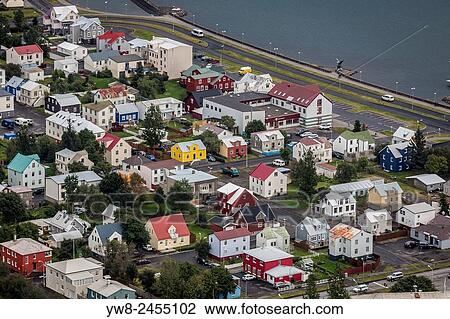 Aerial of houses Akureyri, Iceland. View Large Photo Image Stock Image - Aerial of houses Akureyri, Iceland.. Fotosearch