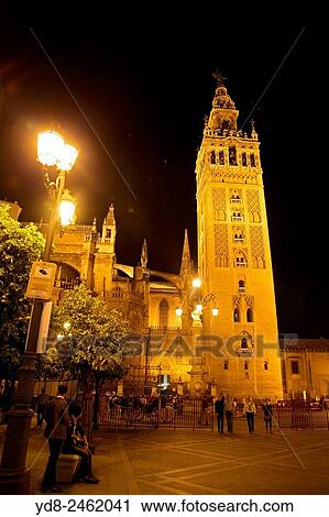 Stock Image - Cetedral night Seville, Spain.. Fotosearch