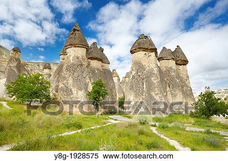 Stock Photography - Characteristic cappadotian stone formations near Zelve, Cappadocia also Capadocia, Kapadokya, Kappadokia, Turkey, Unesco. Fotosearch