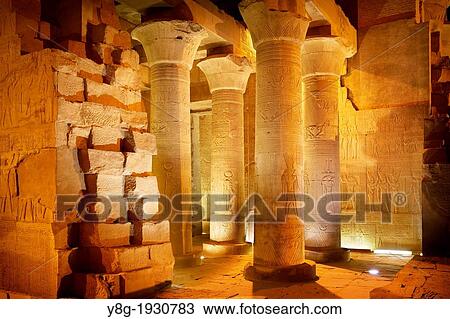 Stock Image - Egypt - Kom Ombo, columns inside the Temple of Sobek, a Crocodile Temple, South Egypt. Fotosearch