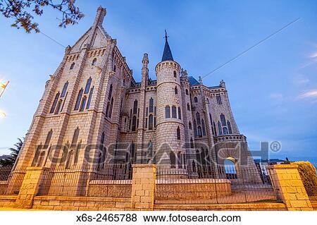 Stock Photo - Episcopal Palace designed by Antonio Gaudi in Astorga, Way of St. James, Leon, Spain.. Fotosearch
